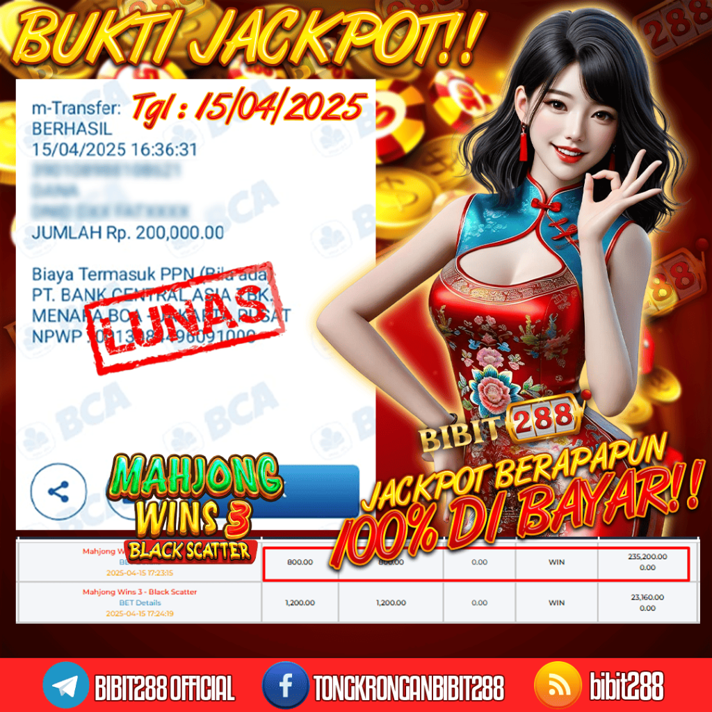 BUKTI JACKPOT LUNAS SLOT MAHJONG WINS BLACK SCATTER ID : p***ll