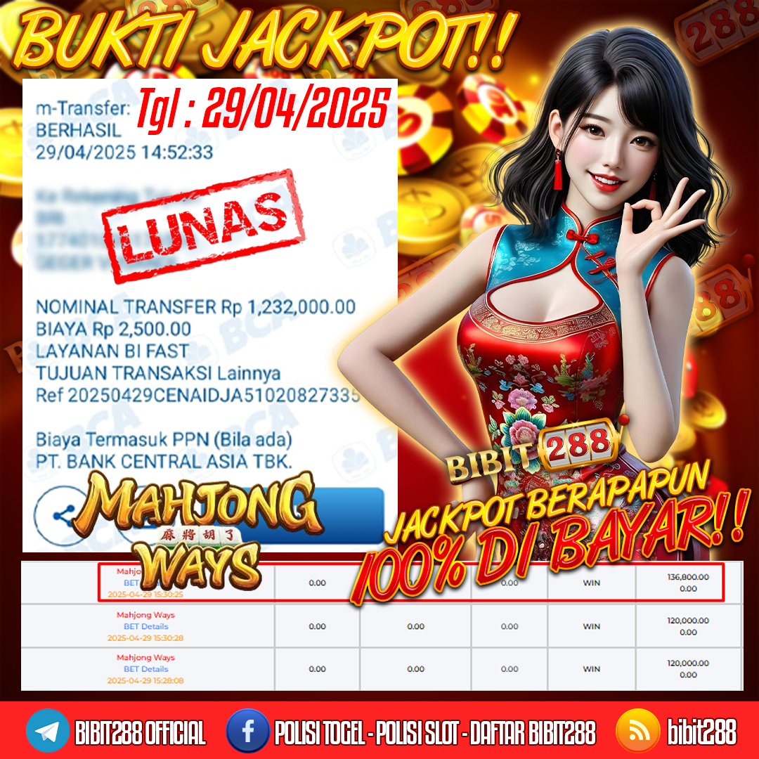 BUKTI JACKPOT LUNAS SLOT MAHJONG WAYS ID :jo*****92
