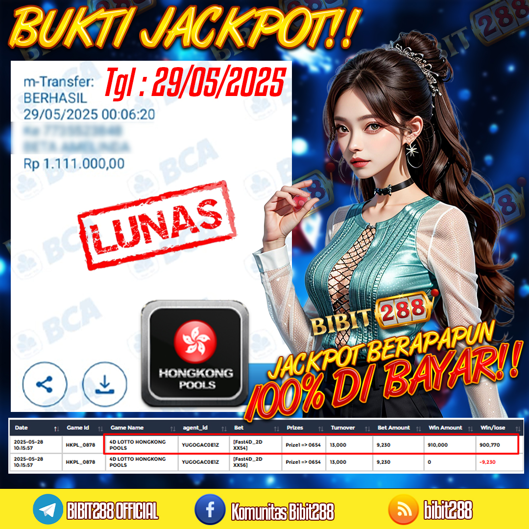 BUKTI JACKPOT LUNAS TOGEL 4D LOTTO HONGKONG POOLS ID pla****44