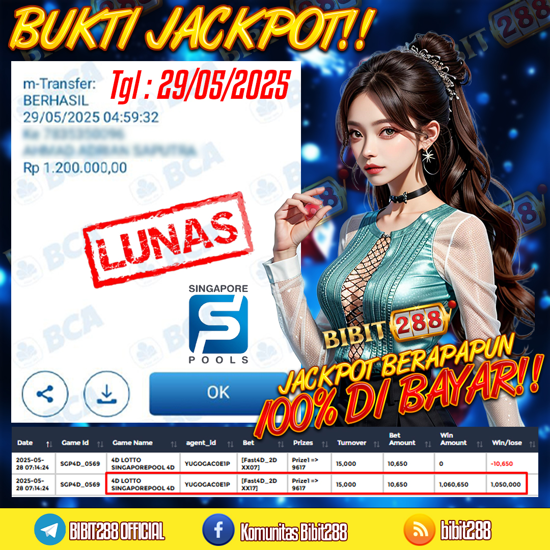 BUKTI JACKPOT LUNAS TOGEL 4D LOTTO SINGAPOREPOOLS 4D ID : pla****44