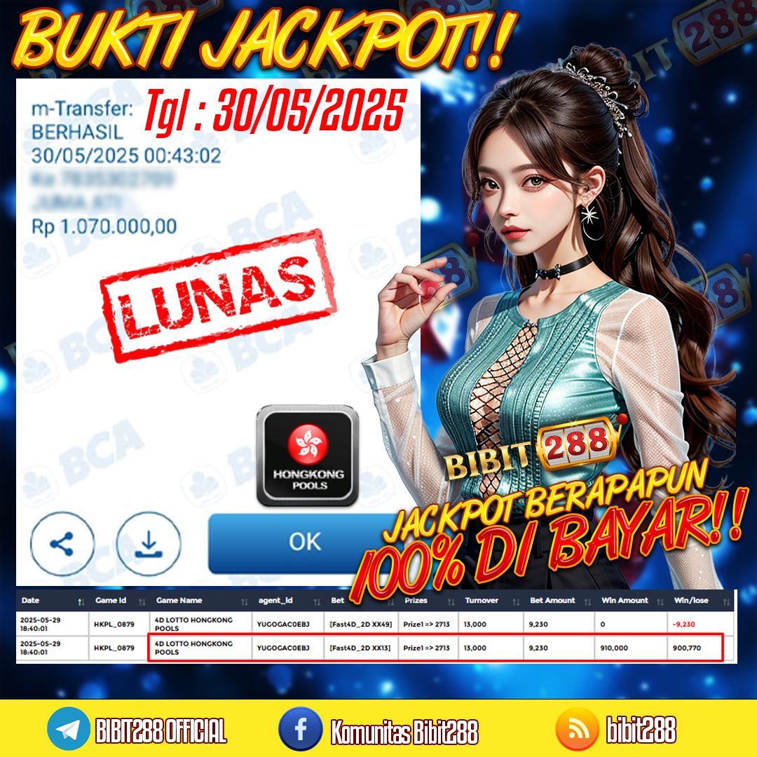 BUKTI JACKPOT LUNAS TOGEL 4D LOTTO HONGKONG POOLS ID : ar****777
