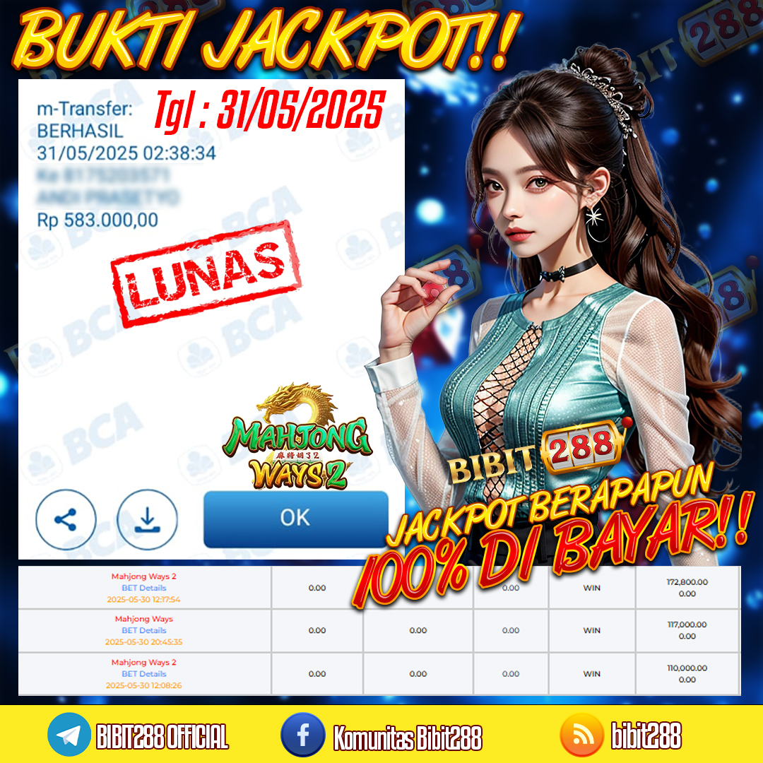 BUKTI JACKPOT LUNAS SLOT MAHJONG WAYS 2 ID : s****4