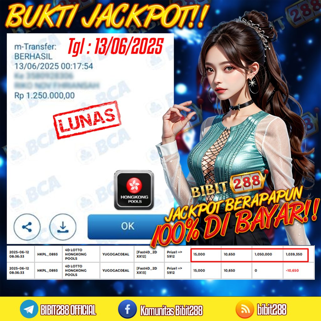 BUKTI JACKPOT LUNAS TOGEL 4D LOTTO HONGKONG POOLS ID : r****5