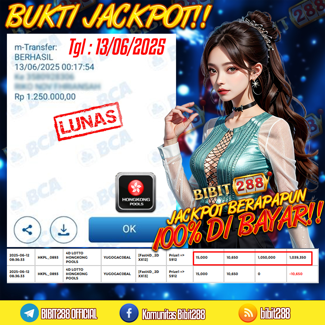 BUKTI JACKPOT LUNAS TOGEL 4D LOTTO HONGKONG POOLS ID : r****5