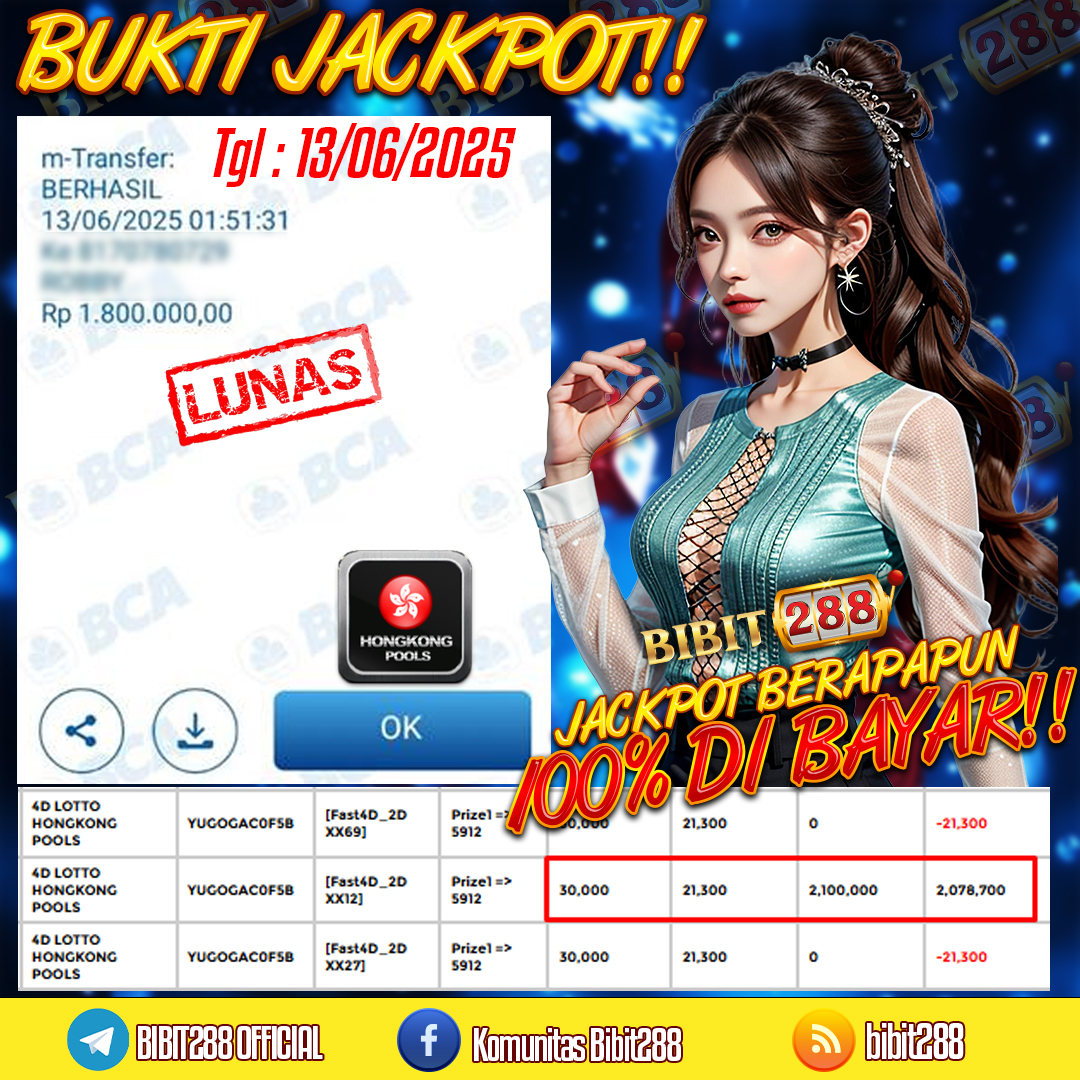 BUKTI JACKPOT LUNAS TOGEL 4D LOTTO HONGKONG POOLS ID : e****n