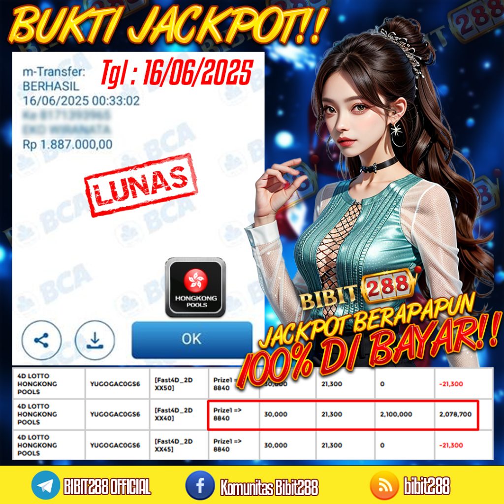 BUKTI JACKPOT LUNAS TOGEL 4D LOTTO HONGKONG POOLS ID : n****i