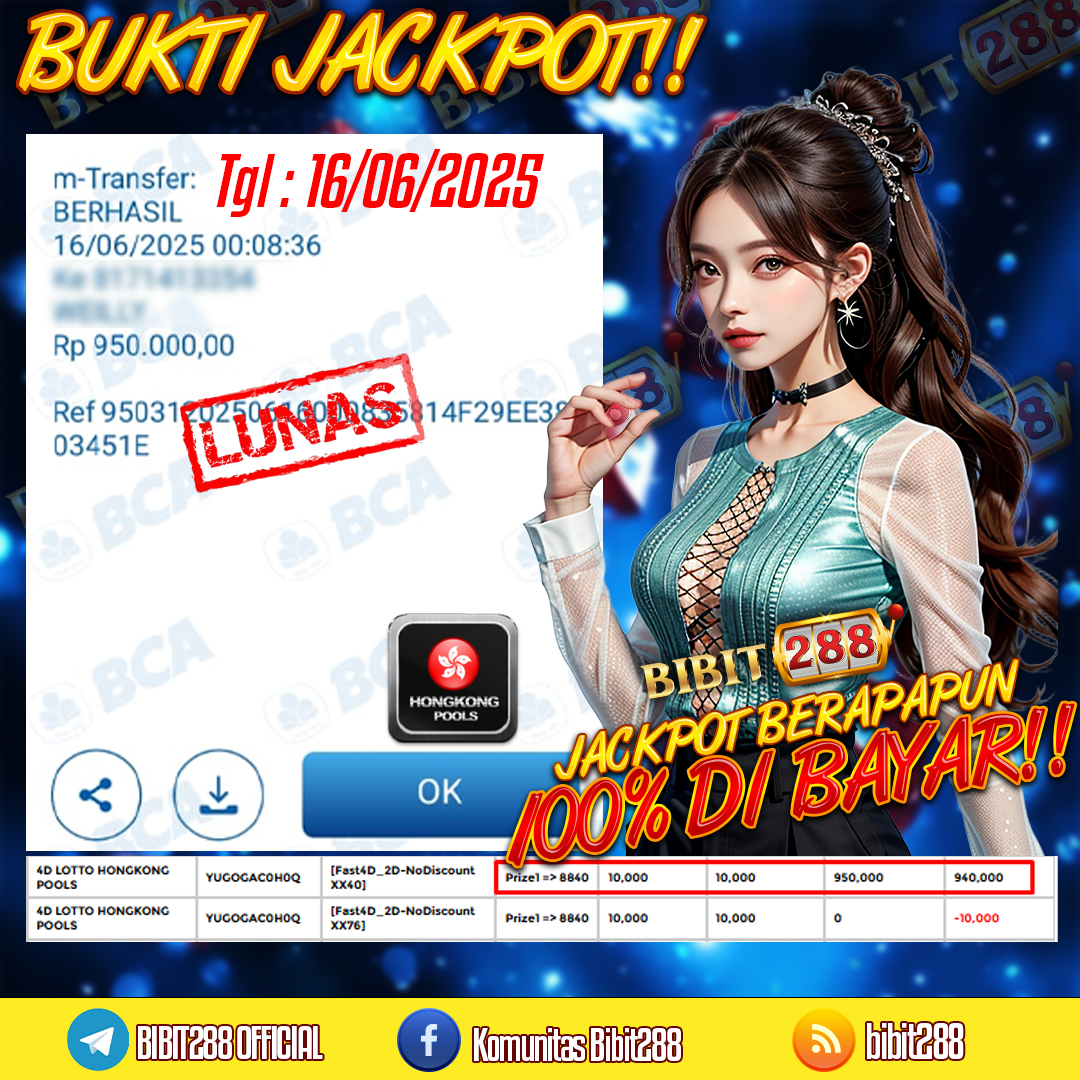 BUKTI JACKPOT LUNAS TOGEL 4D LOTTO HONGKONG POOLS ID : f****y
