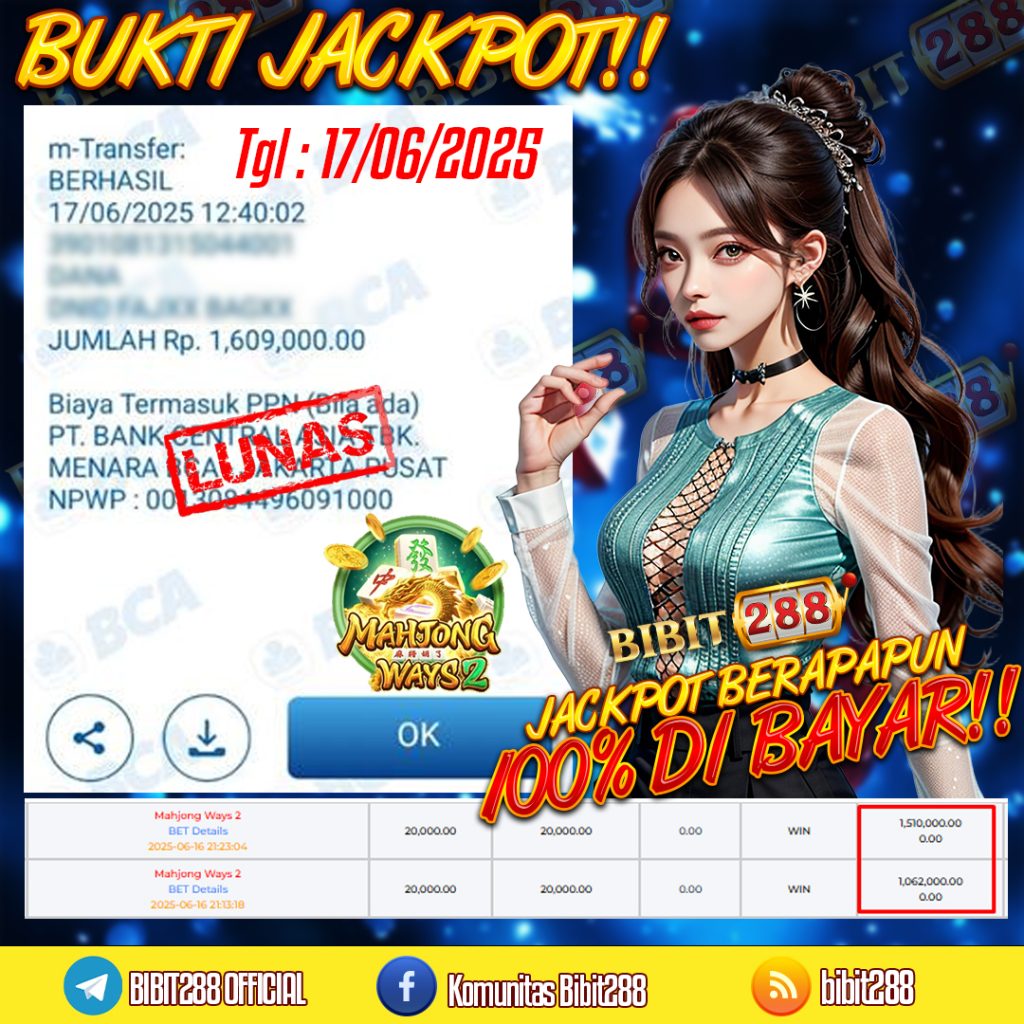BUKTI JACKPOT LUNAS SLOT MAHJONG WAYS 2 ID : f****20