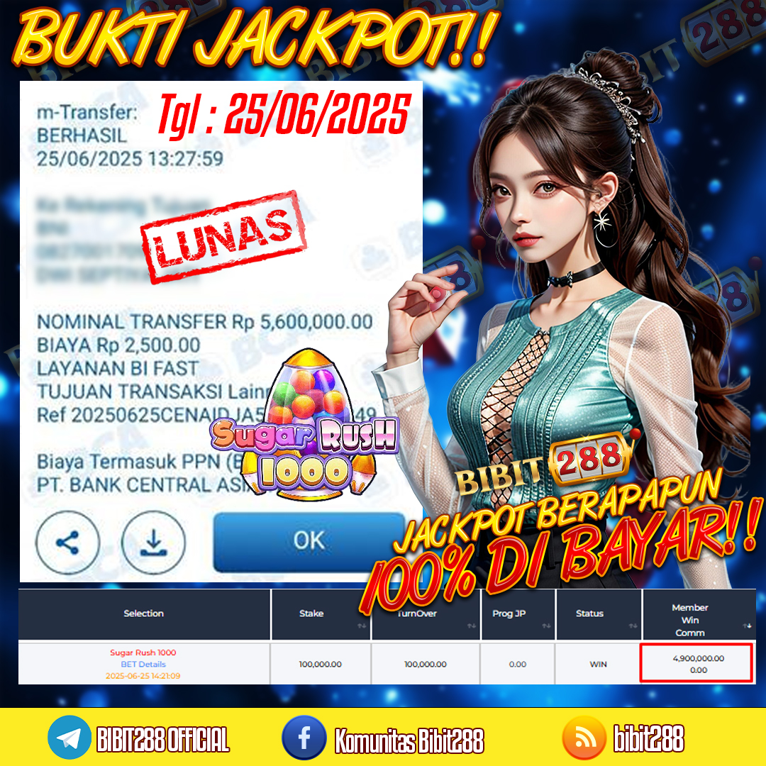 BUKTI JACKPOT LUNAS SLOT SUGAR RUSH 1000 ID : m******ng
