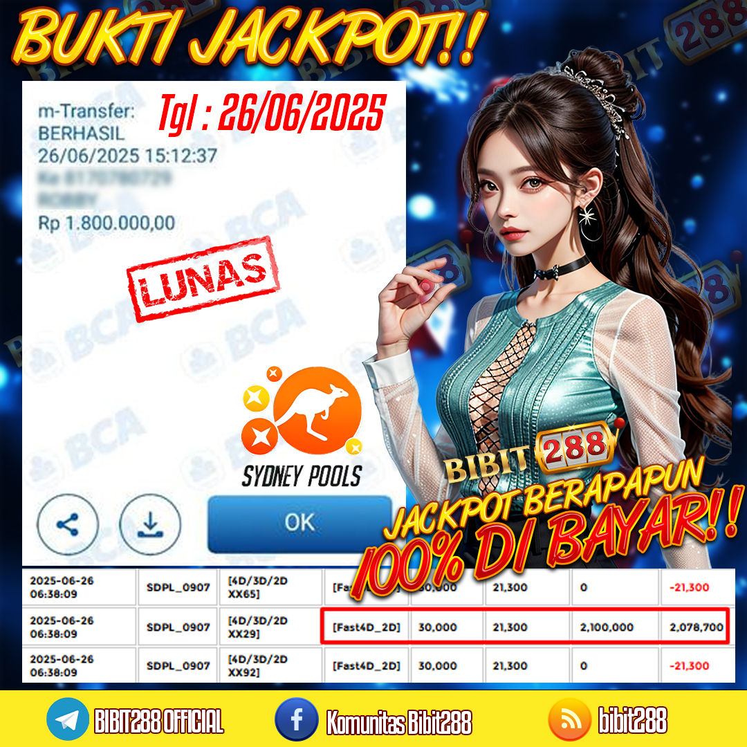BUKTI JACKPOT LUNAS TOGEL 4D LOTTO SYDNEY POOLS ID : e****n