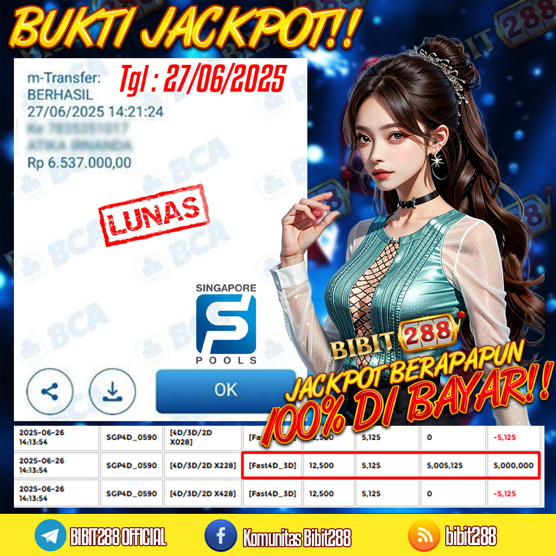 BUKTI JACKPOT LUNAS TOGEL 4D LOTTO SINGAPORE POOLS ID : b****am