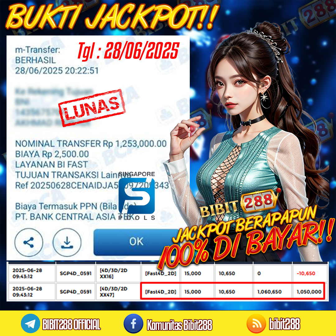 BUKTI JACKPOT LUNAS TOGEL 4D LOTTO SINGAPORE POOLS ID : la****07