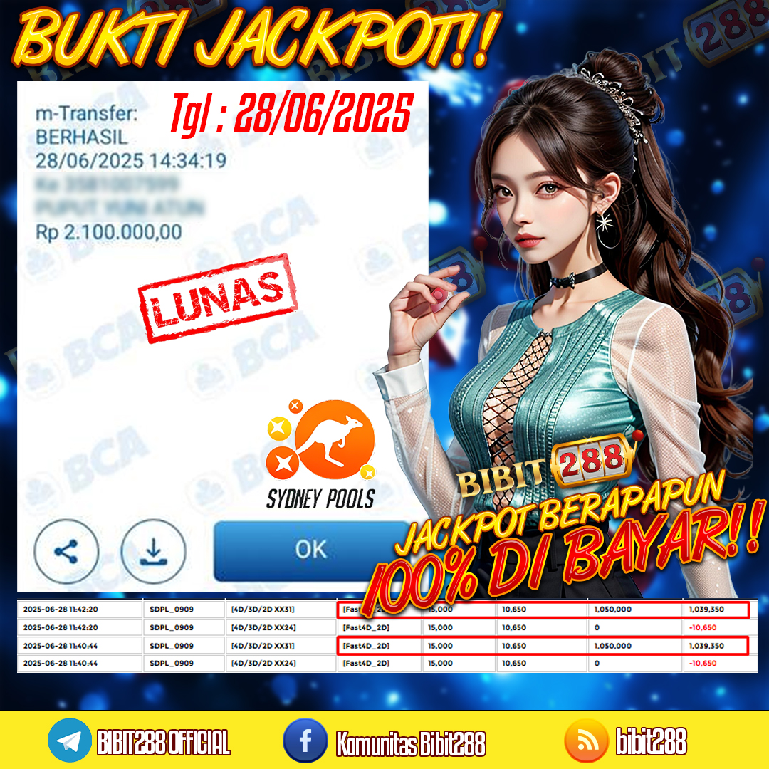 BUKTI JACKPOT LUNAS TOGEL 4D LOTTO SYDNEY POOLS ID : y****7
