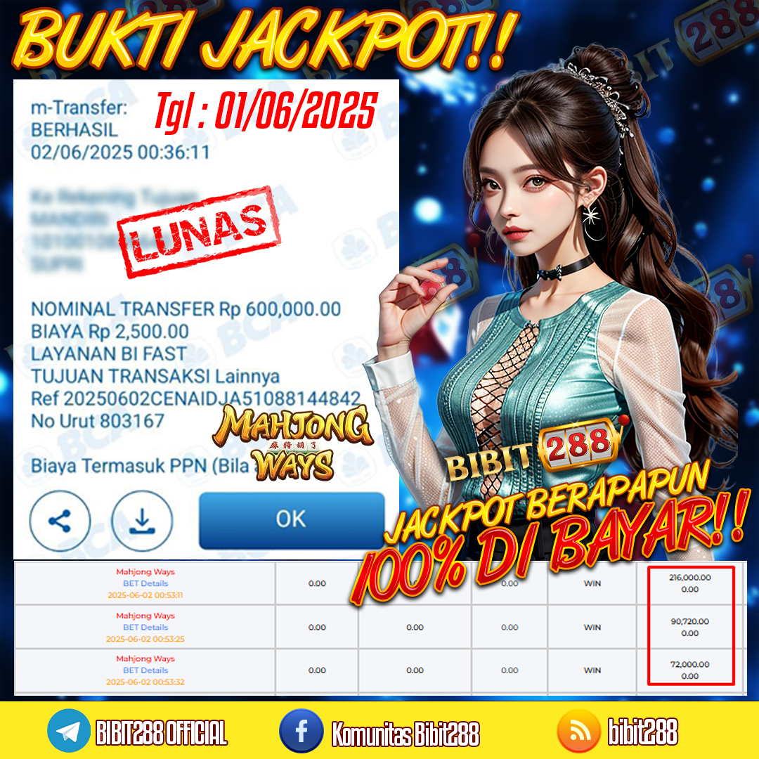 BUKTI JACKPOT LUNAS SLOT MAHJONG WAYS ID : ti****45