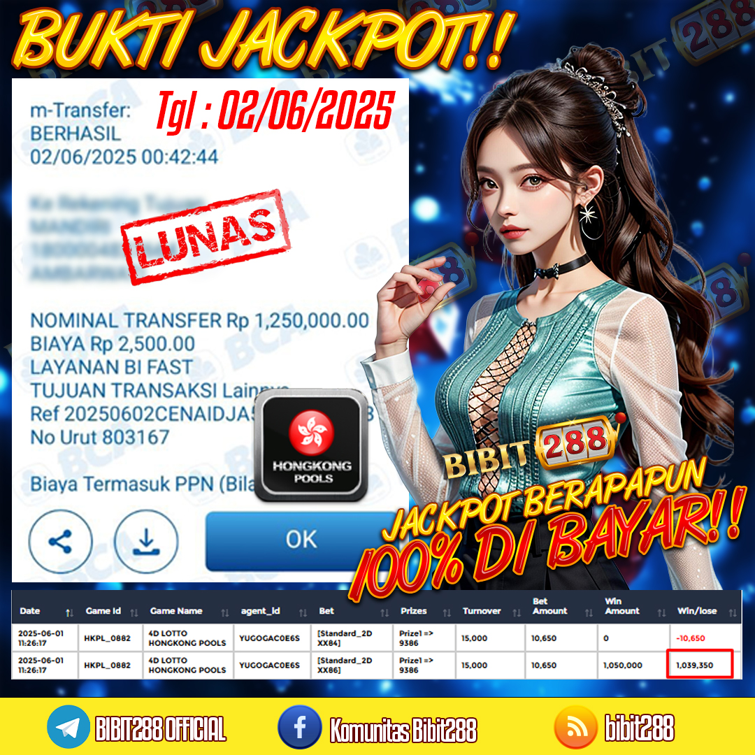 BUKTI JACKPOT LUNAS TOGEL 4D LOTTO HONGKONG POOLS ID : a****35