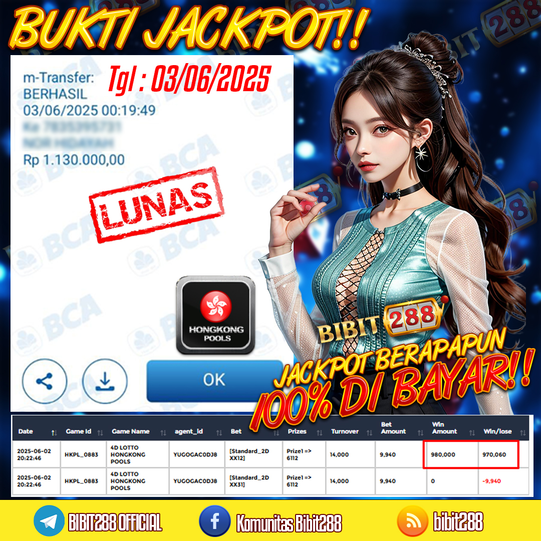 BUKTI JACKPOT LUNAS TOGEL 4D LOTTO HONGKONG POOLS ID : kl****89