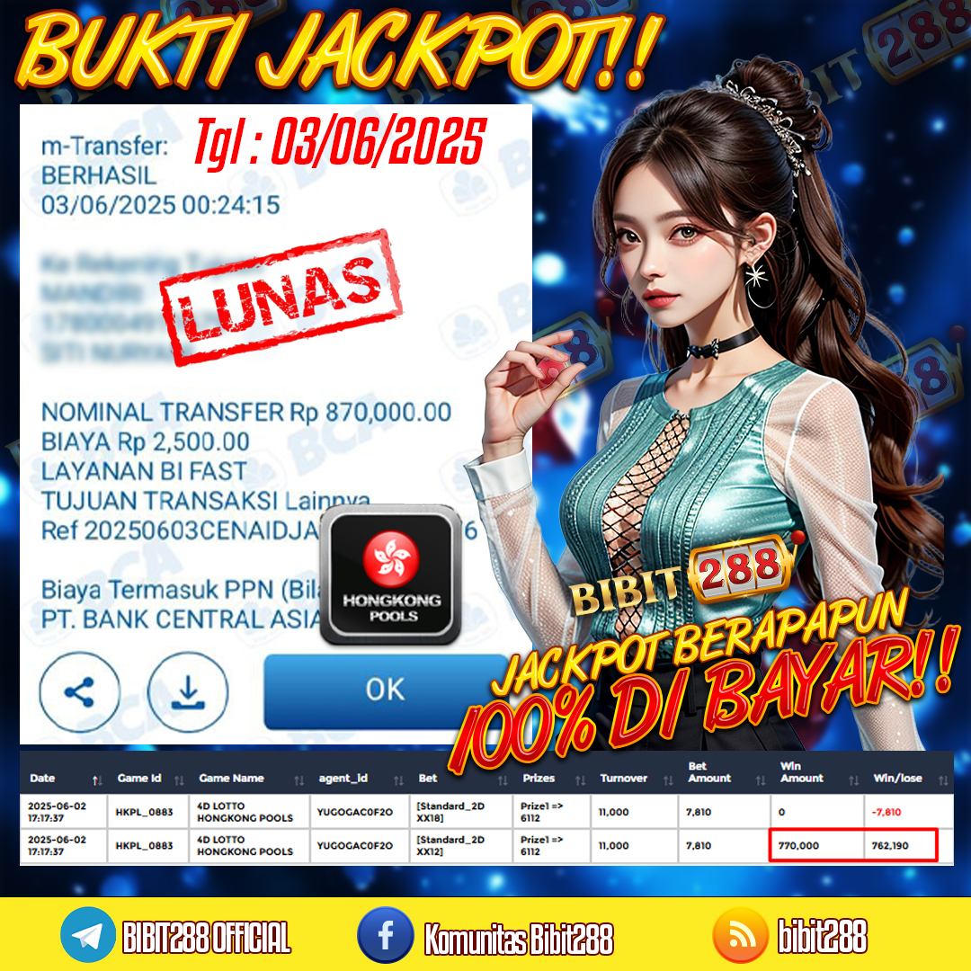 BUKTI JACKPOT LUNAS TOGEL 4D LOTTO HONGKONG POOLS ID : c****79