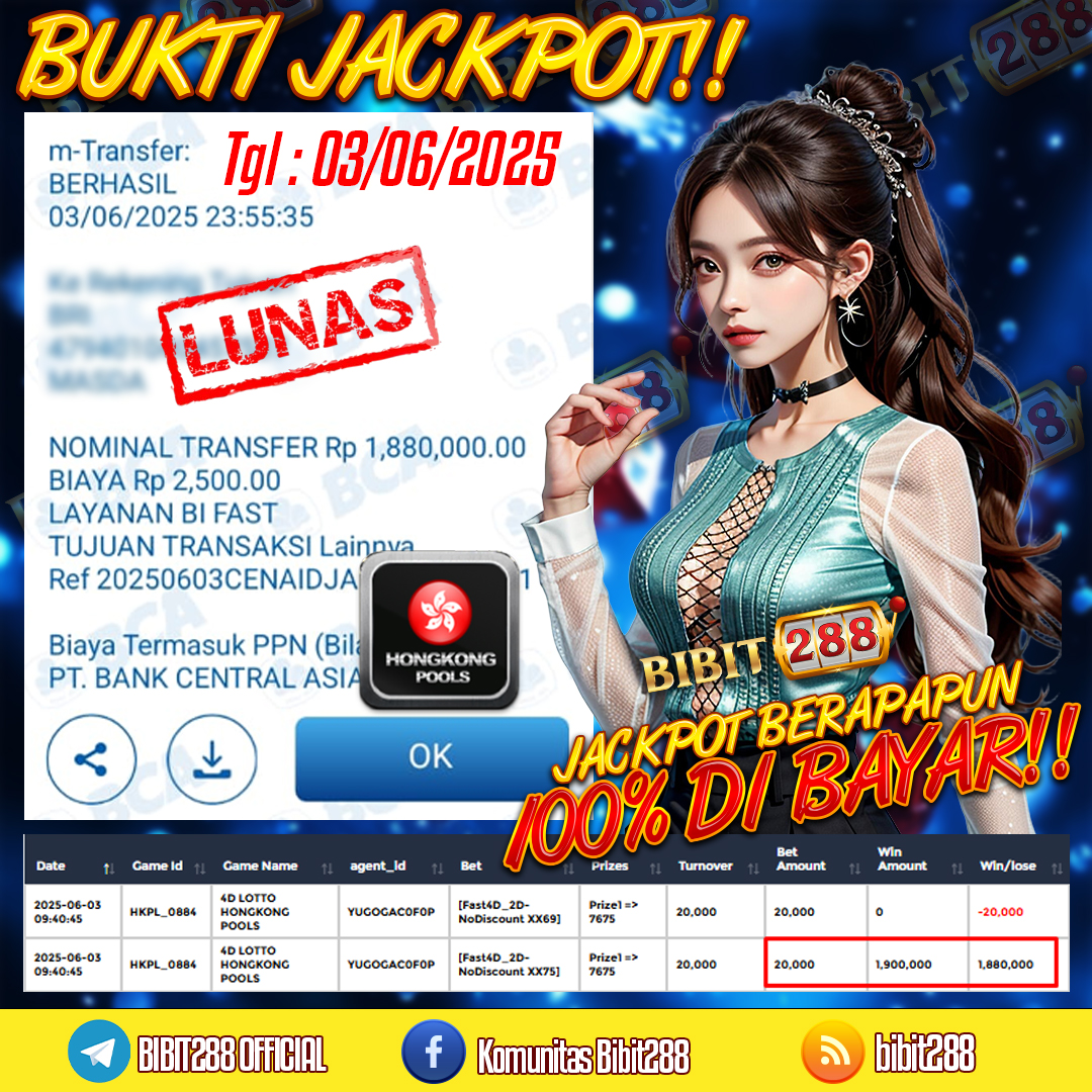 BUKTI JACKPOT LUNAS TOGEL 4D LOTTO HONGKONG POOLS ID : o****81