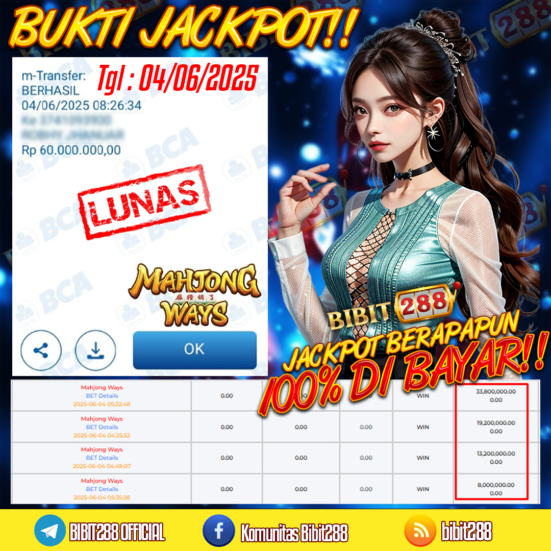 BUKTI JACKPOT LUNAS SLOT MAHJONG WAYS ID : b****97