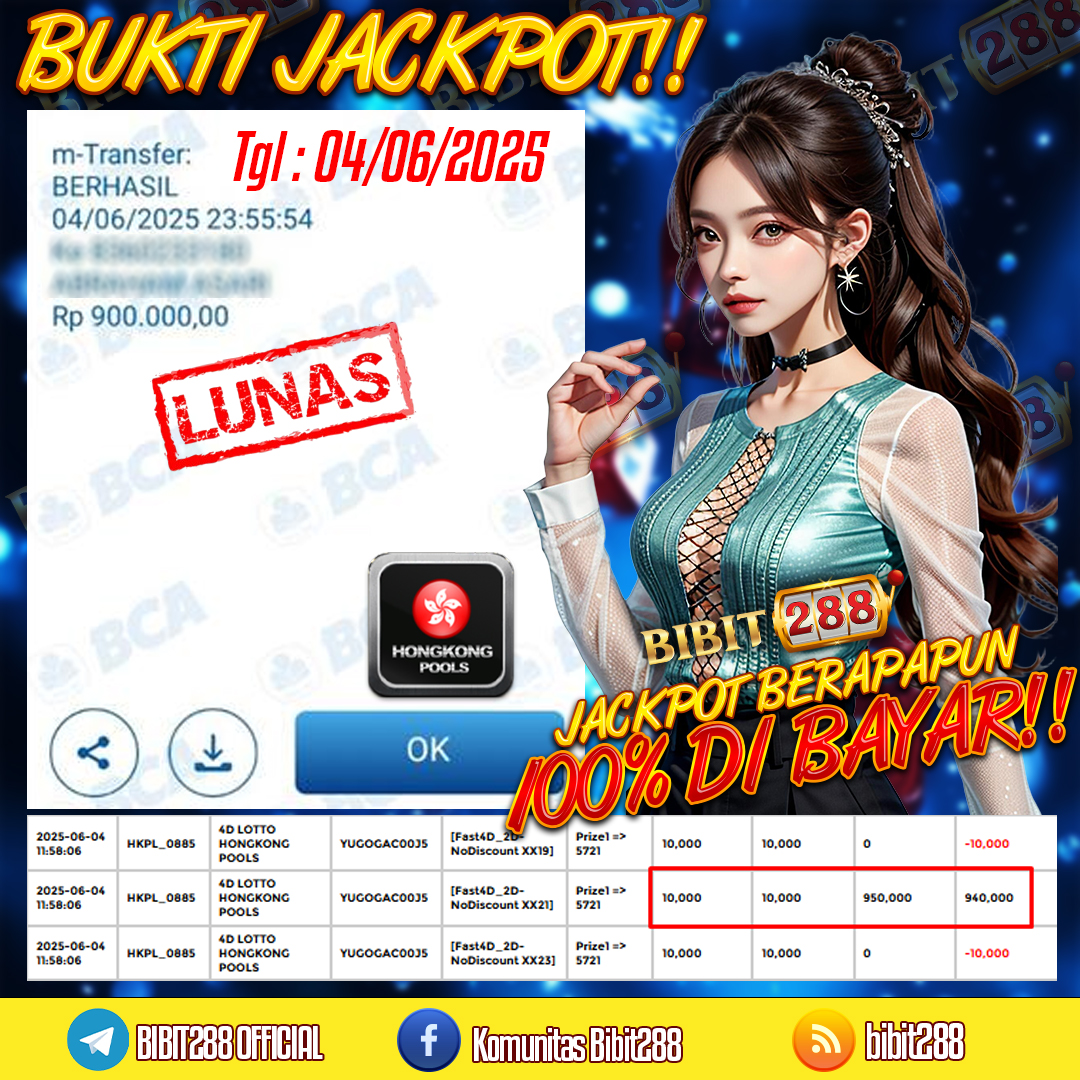 BUKTI JACKPOT LUNAS TOGEL 4D LOTTO HONGKONG POOLS ID : a****99