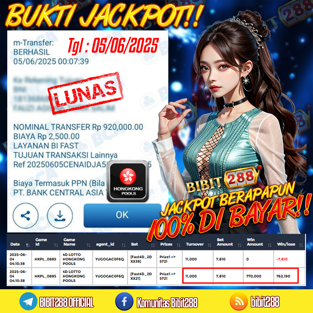 BUKTI JACKPOT LUNAS TOGEL 4D LOTTO HONGKONG POOLS ID : ta****24