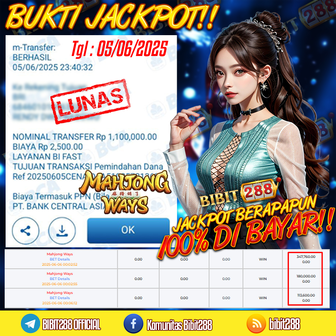 BUKTI JACKPOT LUNAS SLOT MAHJONG WAYS ID : li******32