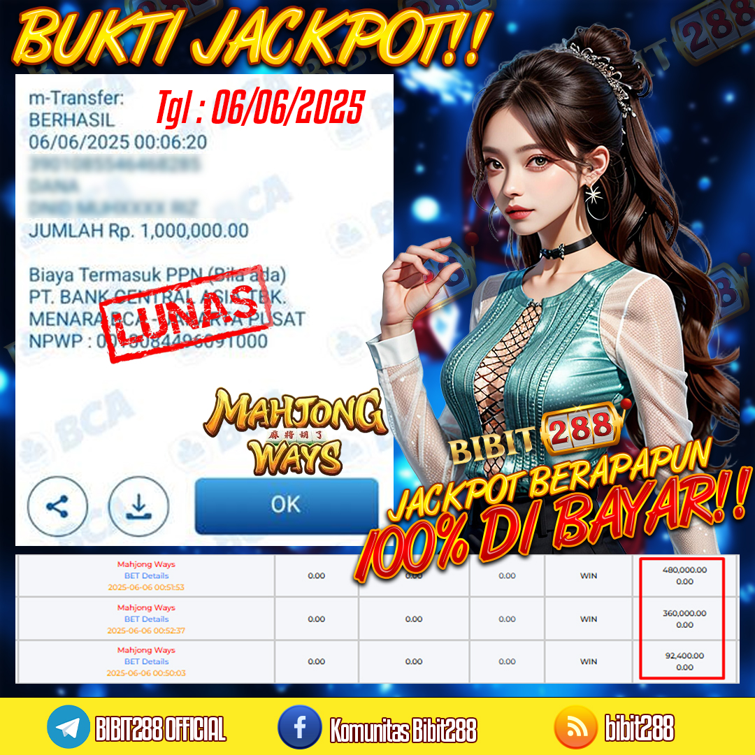 BUKTI JACKPOT LUNAS SLOT MAHJONG WAYS ID : k****do