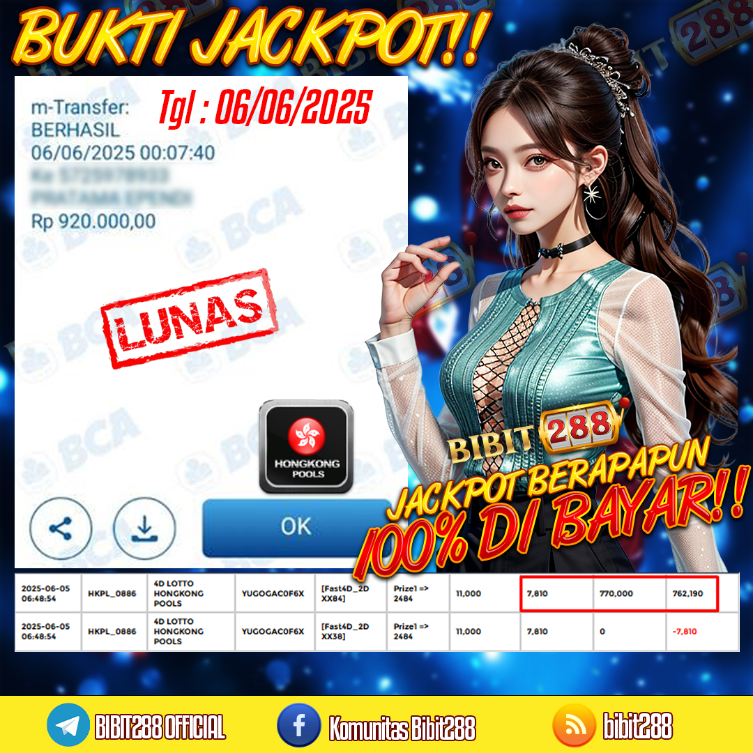 BUKTI JACKPOT LUNAS TOGEL 4D LOTTO HONGKONG POOLS ID : pe******10