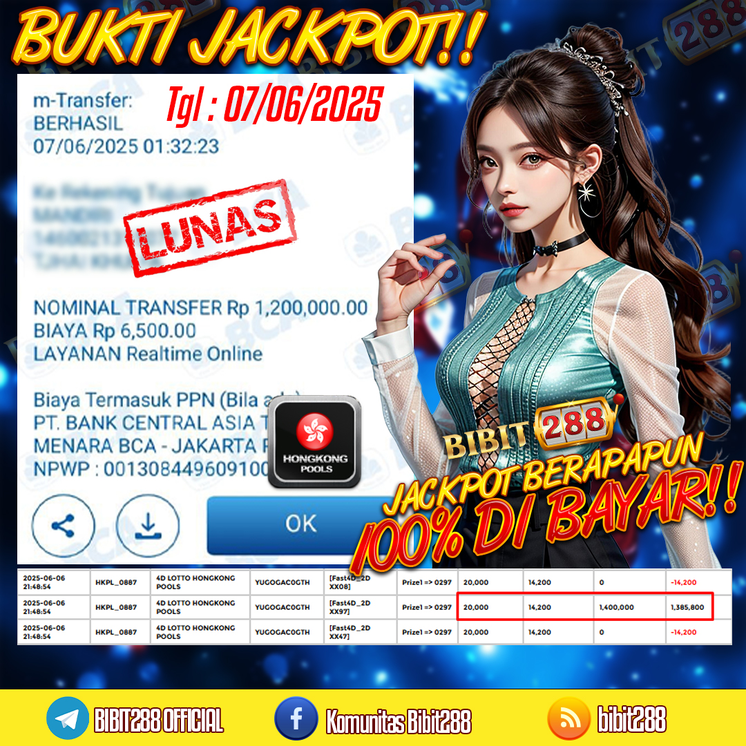 BUKTI JACKPOT LUNAS TOGEL 4D LOTTO HONGKONG POOLS ID : si******88