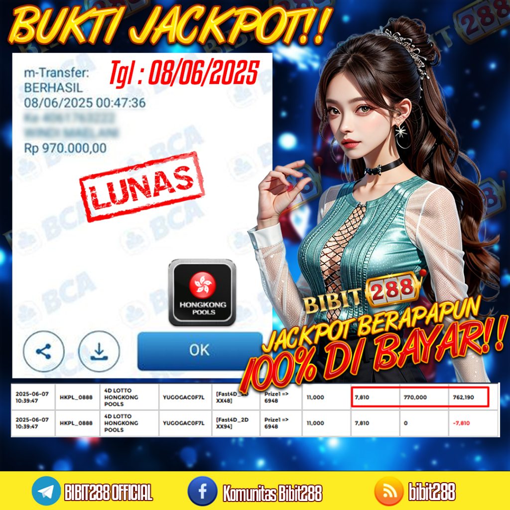 BUKTI JACKPOT LUNAS TOGEL 4D LOTTO HONGKONG POOLS ID : la*****65