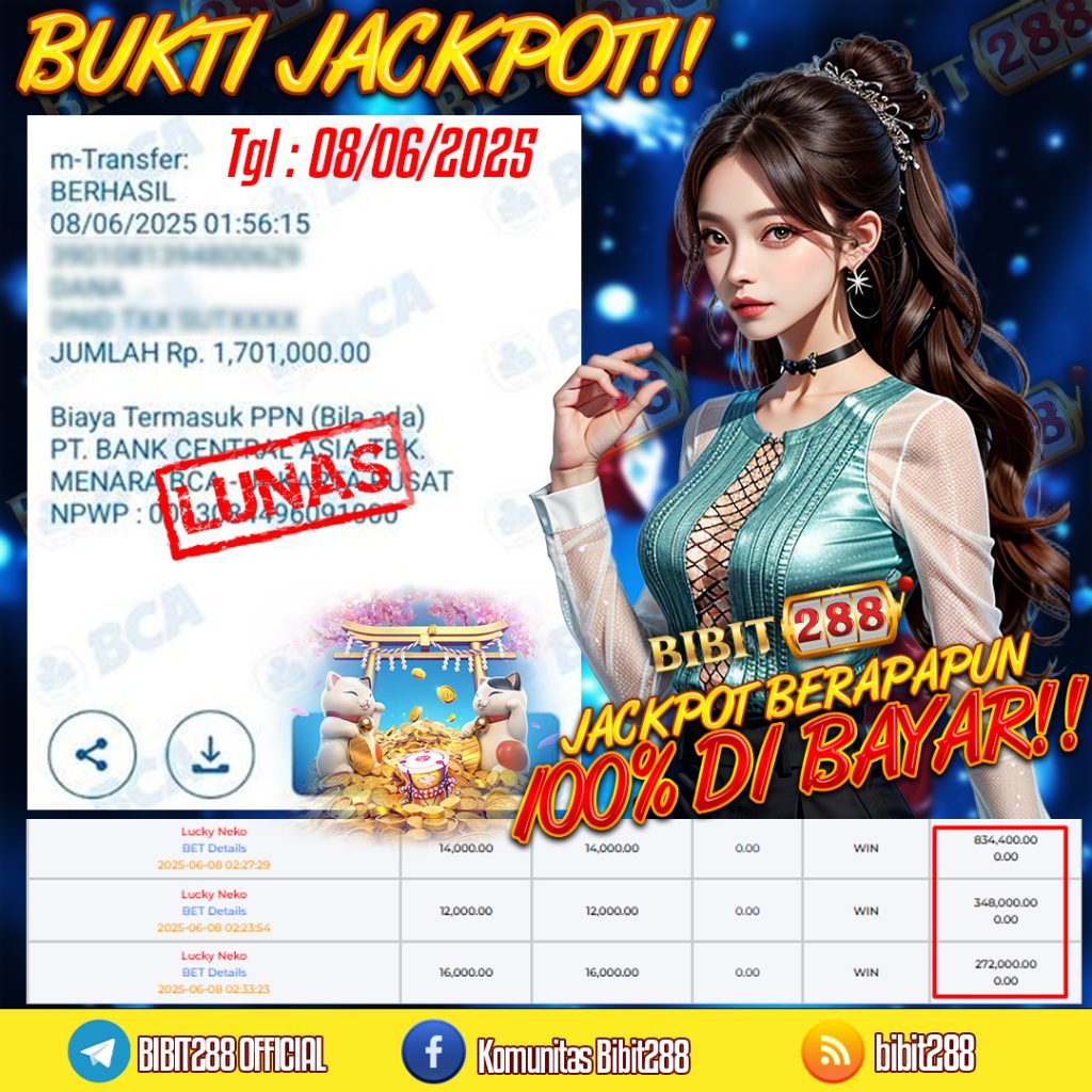 BUKTI JACKPOT LUNAS SLOT LUCKY NEKO ID : d******in