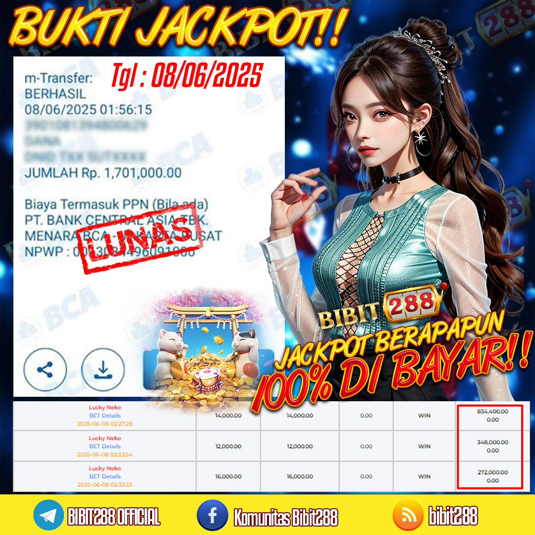 BUKTI JACKPOT LUNAS SLOT LUCKY NEKO ID : d******in
