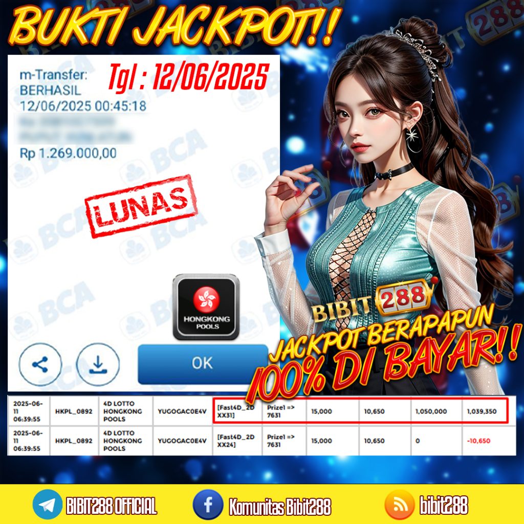BUKTI JACKPOT LUNAS TOGEL 4D LOTTO HONGKONG POOLS ID : y****7