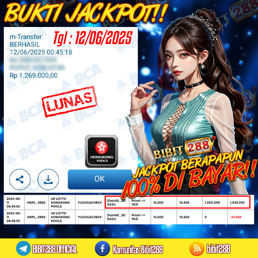 BUKTI JACKPOT LUNAS TOGEL 4D LOTTO HONGKONG POOLS ID : y****7