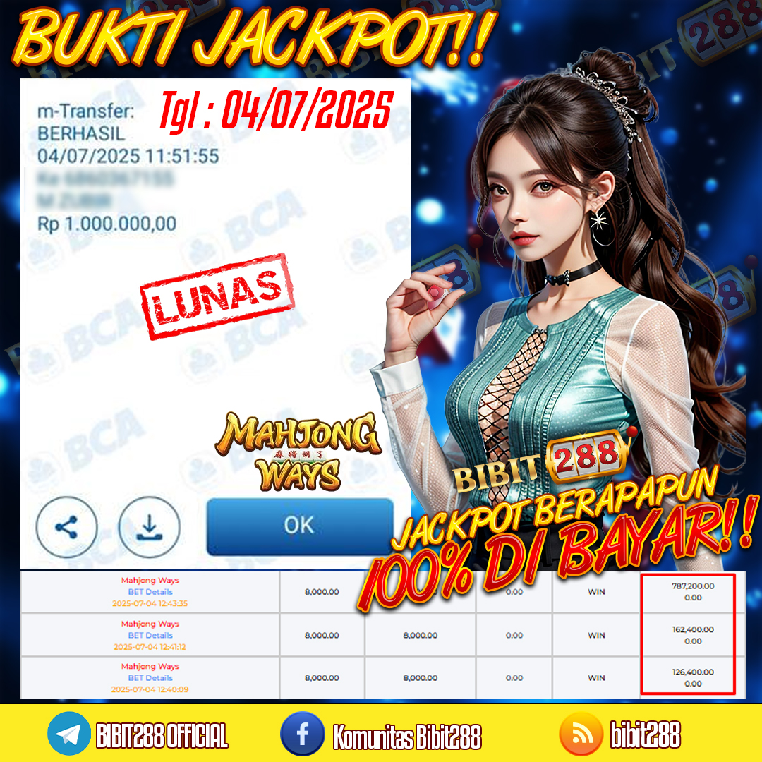 BUKTI JACKPOT LUNAS SLOT MAHJONG WAYS ID : mz****93