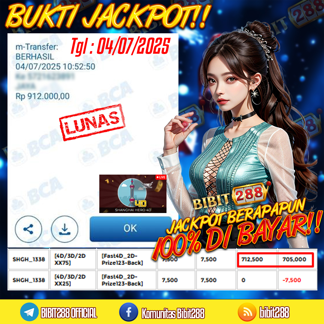 BUKTI JACKPOT LUNAS TOGEL 4D LOTTO SHANGHAI HERO ID : j*******87