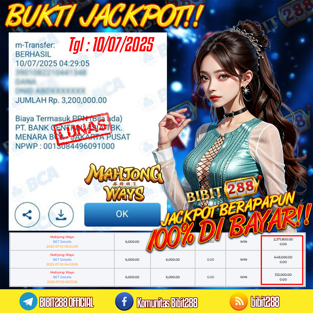 BUKTI JACKPOT LUNAS SLOT MAHJONG WAYS ID : l****3