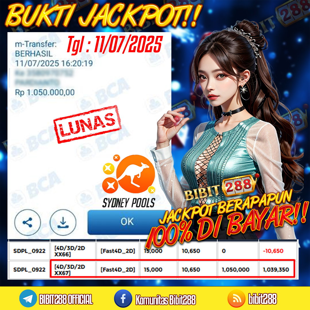 BUKTI JACKPOT LUNAS TOGEL 4D LOTTO SYDNEY POOLS ID : p****37