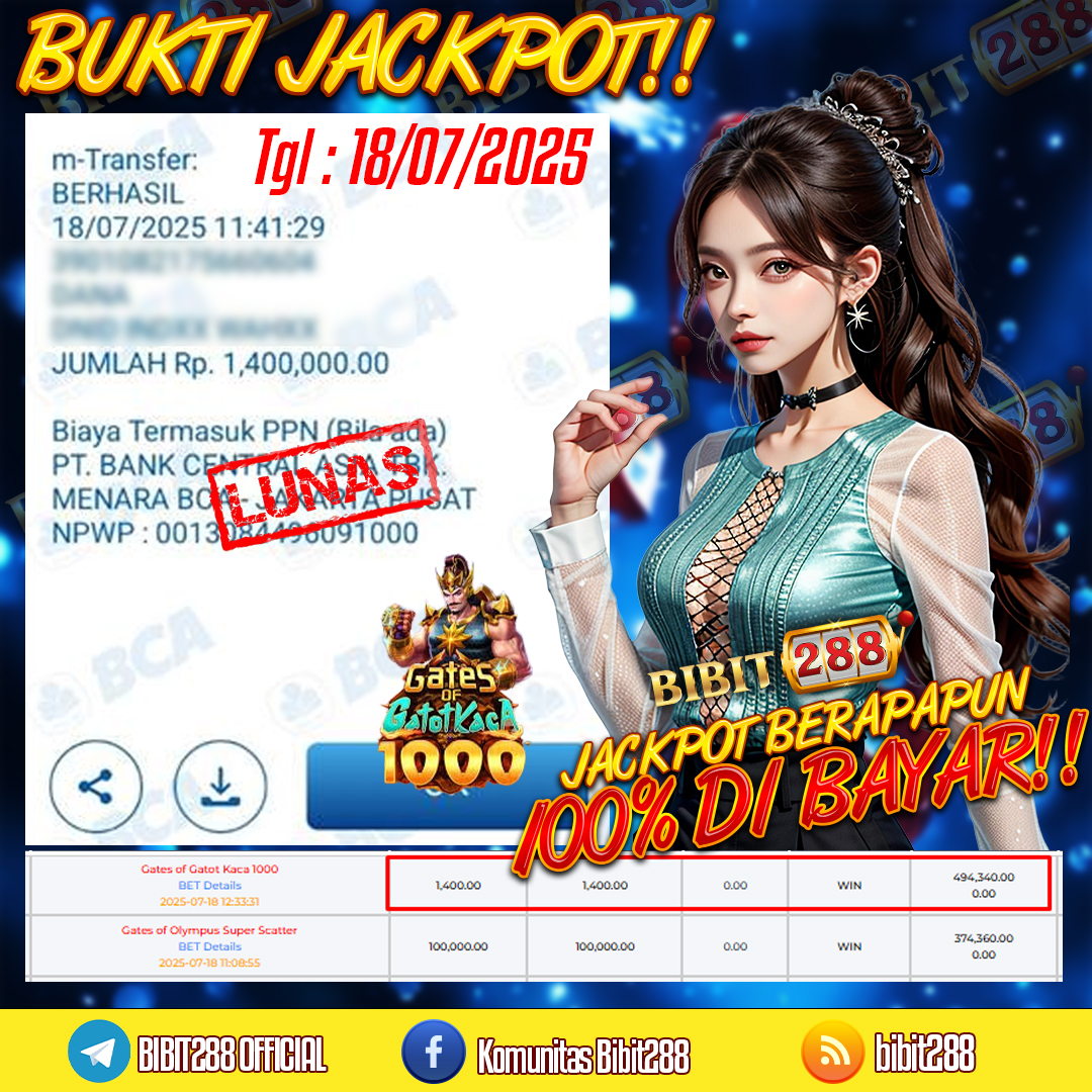 BUKTI JACKPOT LUNAS SLOT GATES OF GATOTKACA 1000 ID : in****70