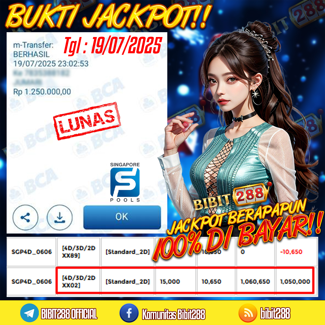 BUKTI JACKPOT LUNAS TOGEL 4D LOTTO SNGAPORE POOLS ID : m****22
