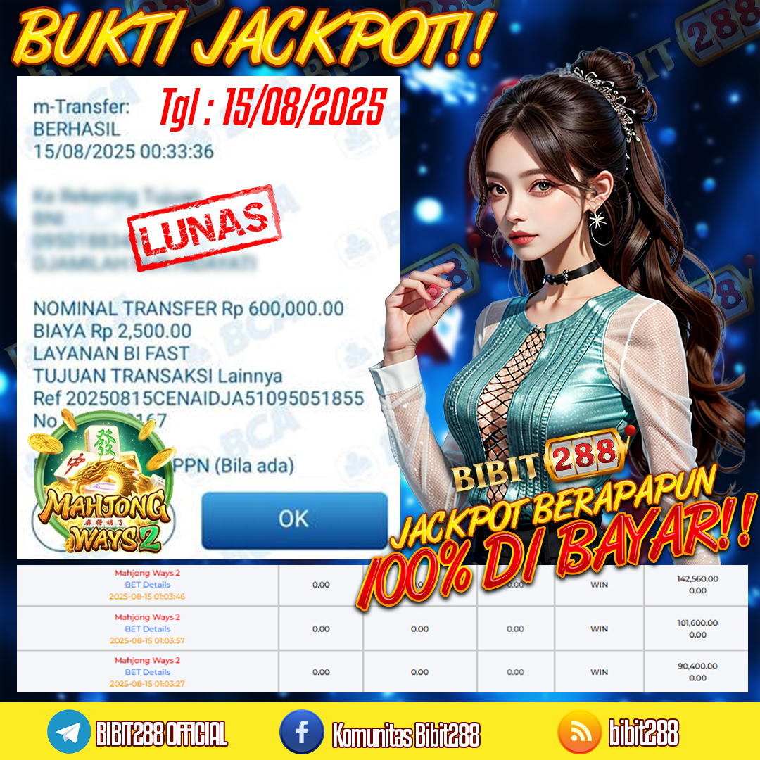 BUKTI JACKPOT LUNAS SLOT MAHJONG WAYS 2 ID : k******el