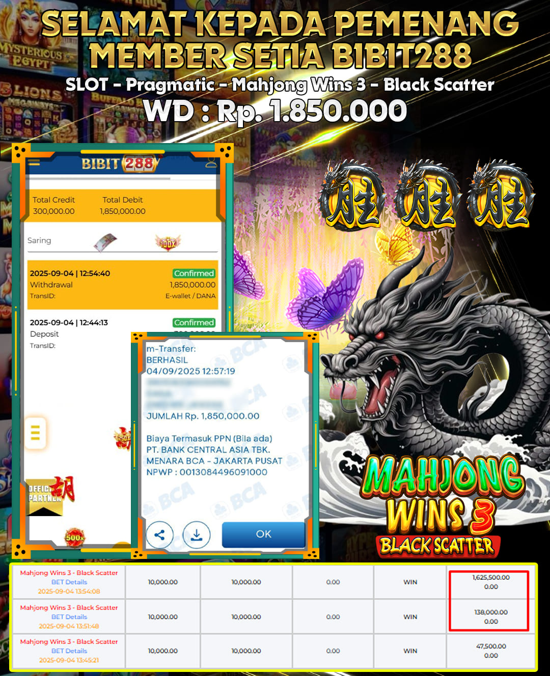 BUKTI JACKPOT LUNAS SLOT MAHJONG WINS 3 BLACK SCATTER ID : ma****99